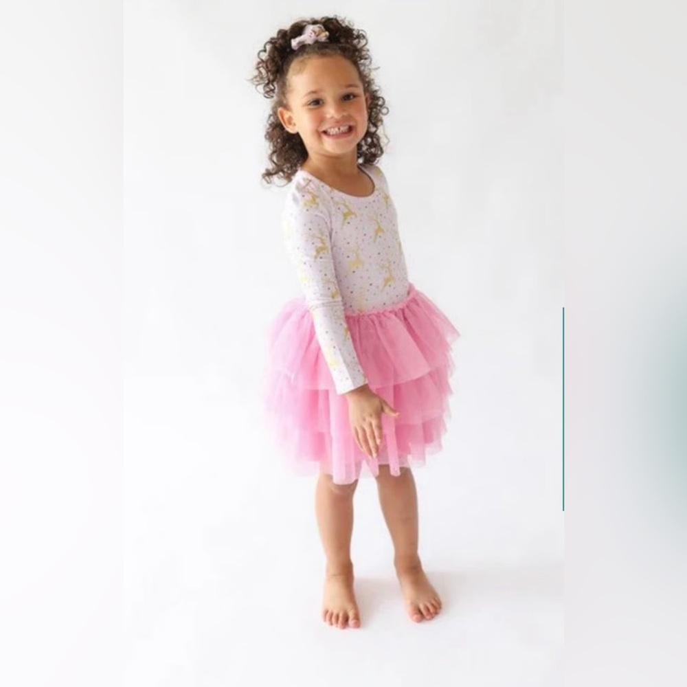 POSH PEANUT | Pink and White Long Sleeve Tulle Dress.